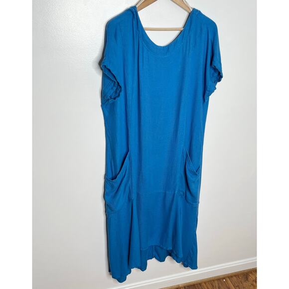 Free People Womens Short Sleeve Midi Dress Medium Blue Slouchy Relaxed Pockets - Picture 2 of 8